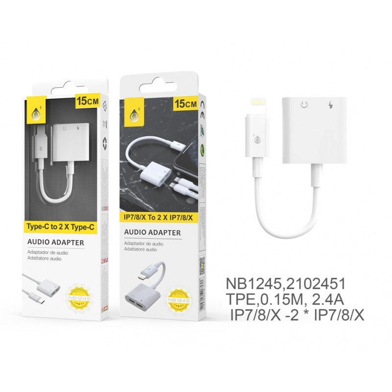 Adaptador Áudio 2 em 1 para iPhone Lightning – Carregamento + Áudio 15cm NB1245