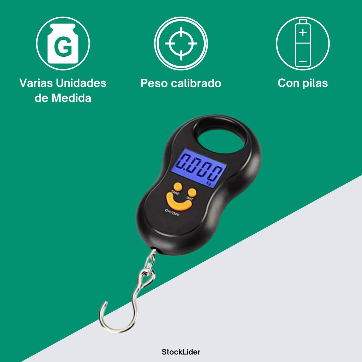 Balança Eletrónica Portátil | Até 50 kg | Ecrã Iluminado | Gancho Integrado
