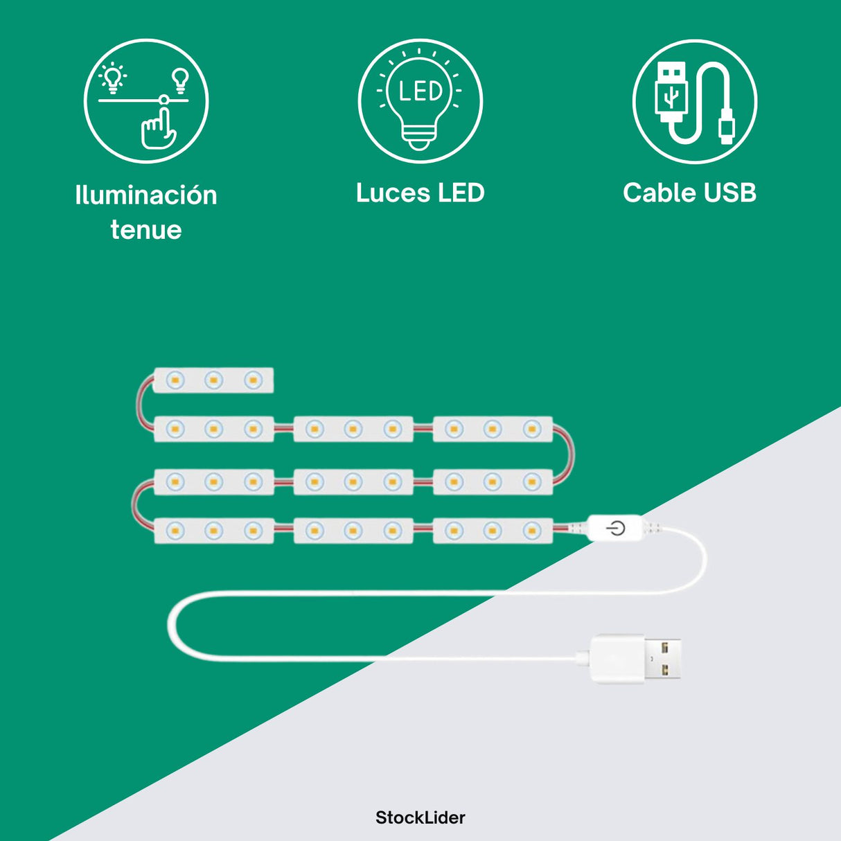 Tira de Luzes LED para Espelho | USB | Controlo Tátil | 30 LEDs