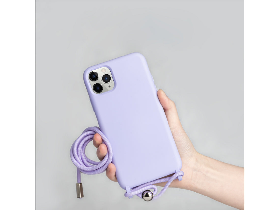 Capa com Cordão para iPhone 12 Pro Max Silicone Premium Roxo