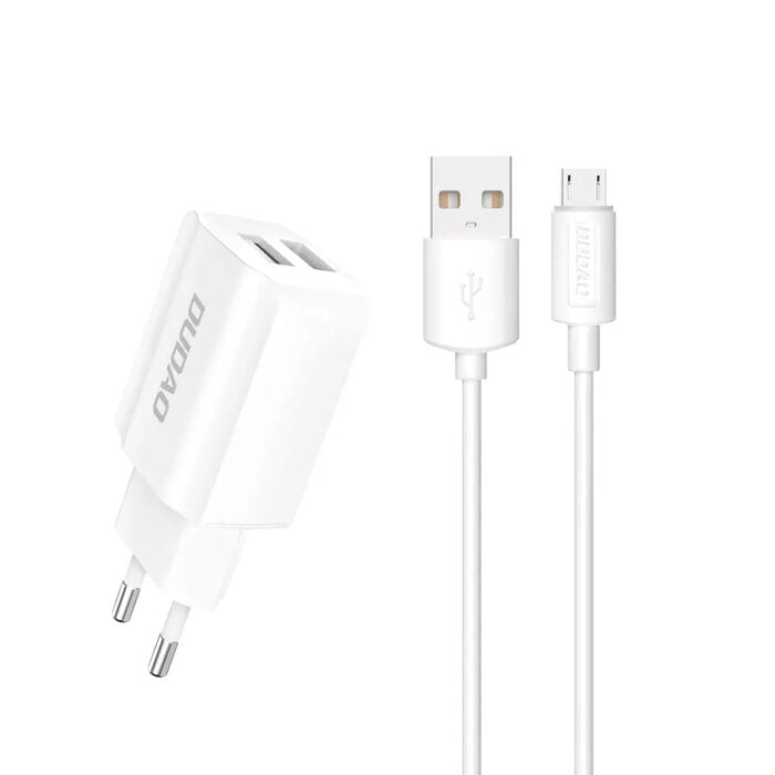 Carregador de Parede Dudao 2x USB 2.4A com Cabo Micro USB – Branco