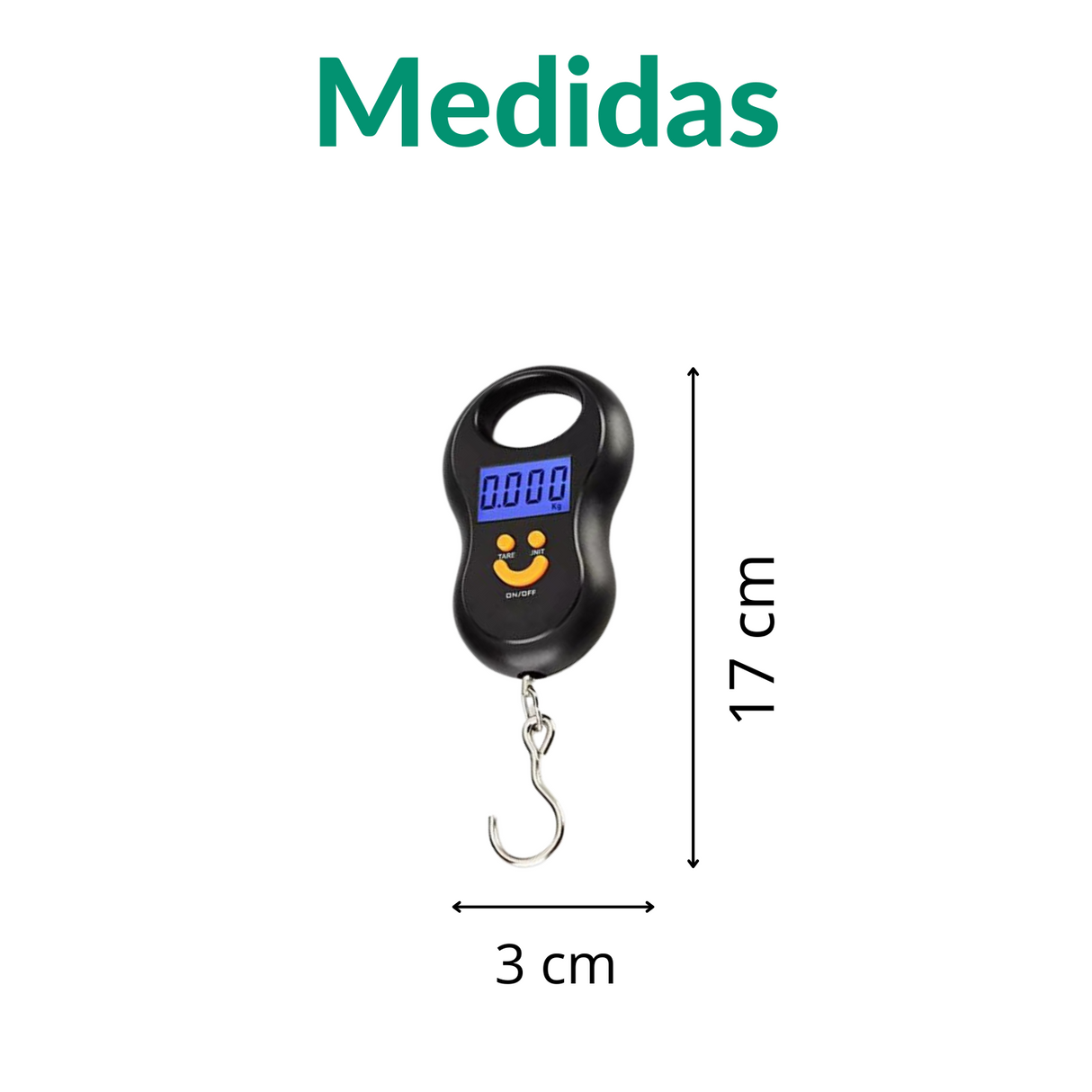 Balança Eletrónica Portátil | Até 50 kg | Ecrã Iluminado | Gancho Integrado