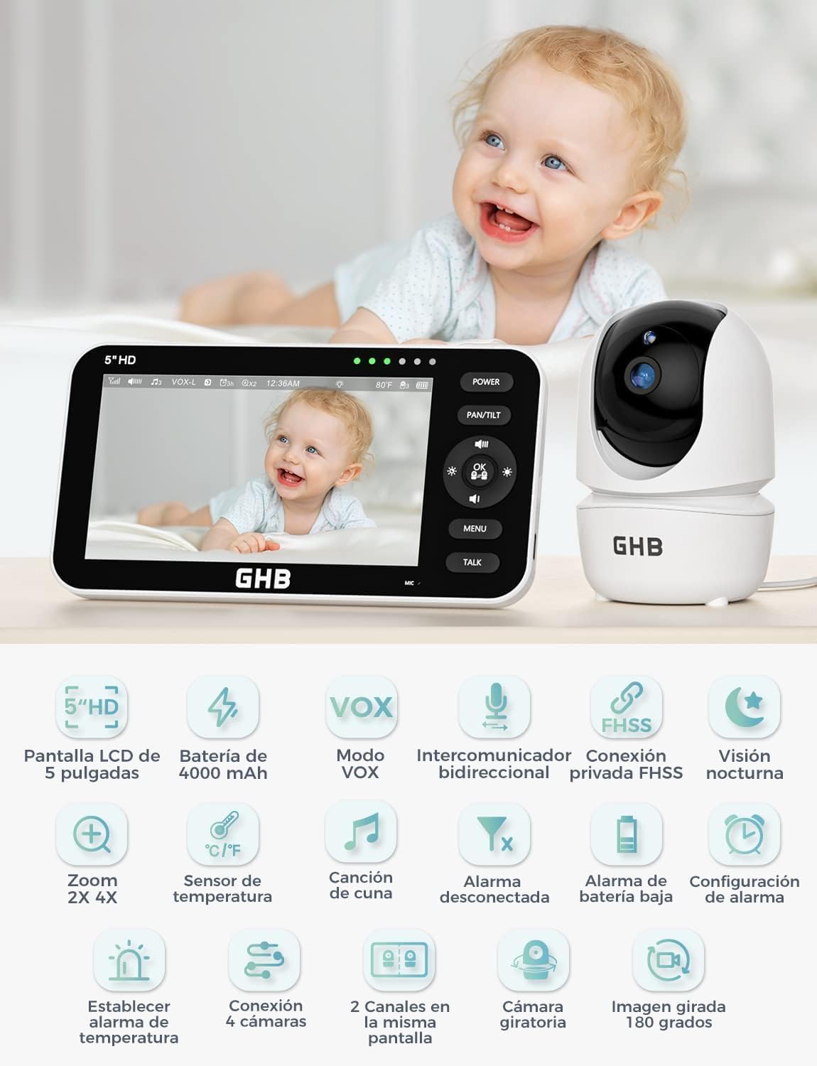GHB Câmara de Vigilância para Bebé com 5" HD