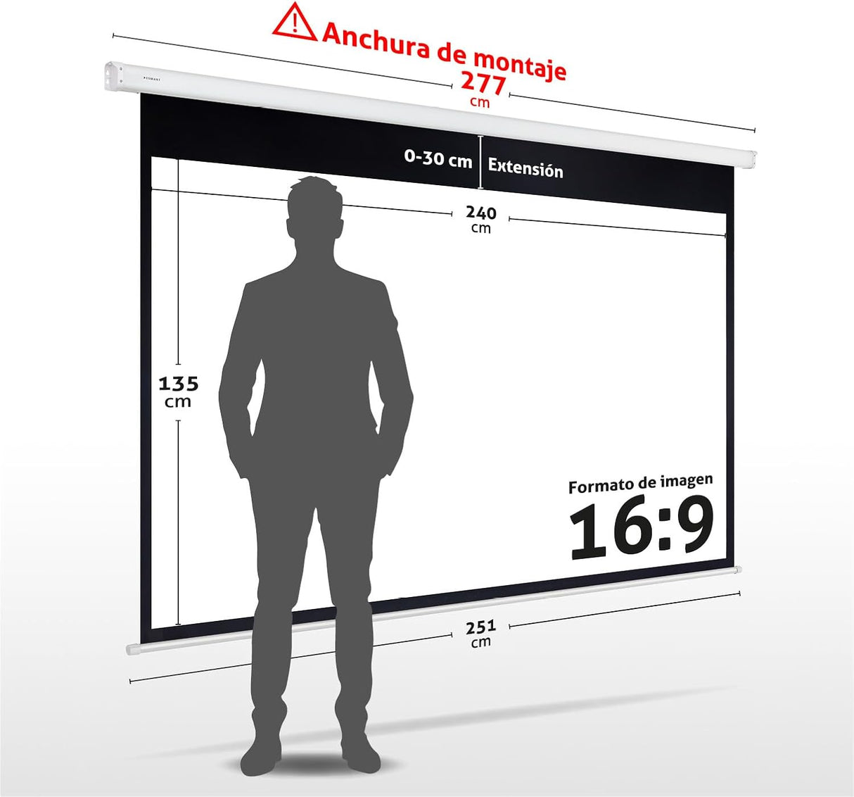 Tela de projeção elétrica 240X135cm 108'' formato de 16:9 | controlo remoto