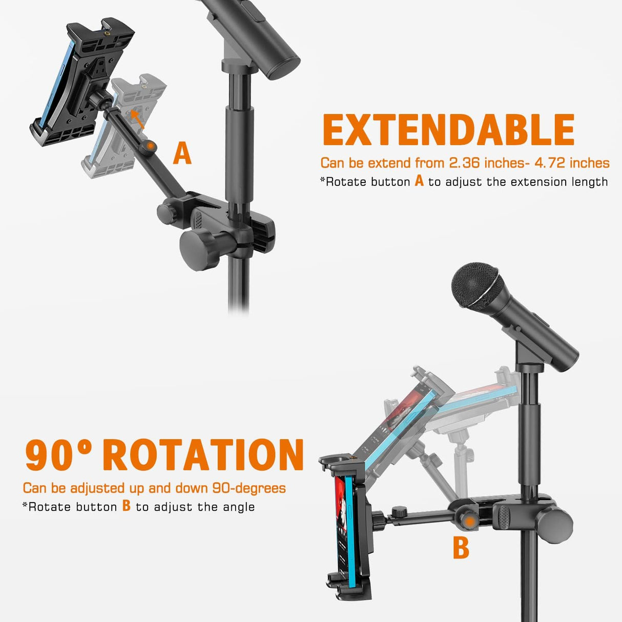 Suporte Universal 360° de Tablet e Telefone para Tripé de Microfone