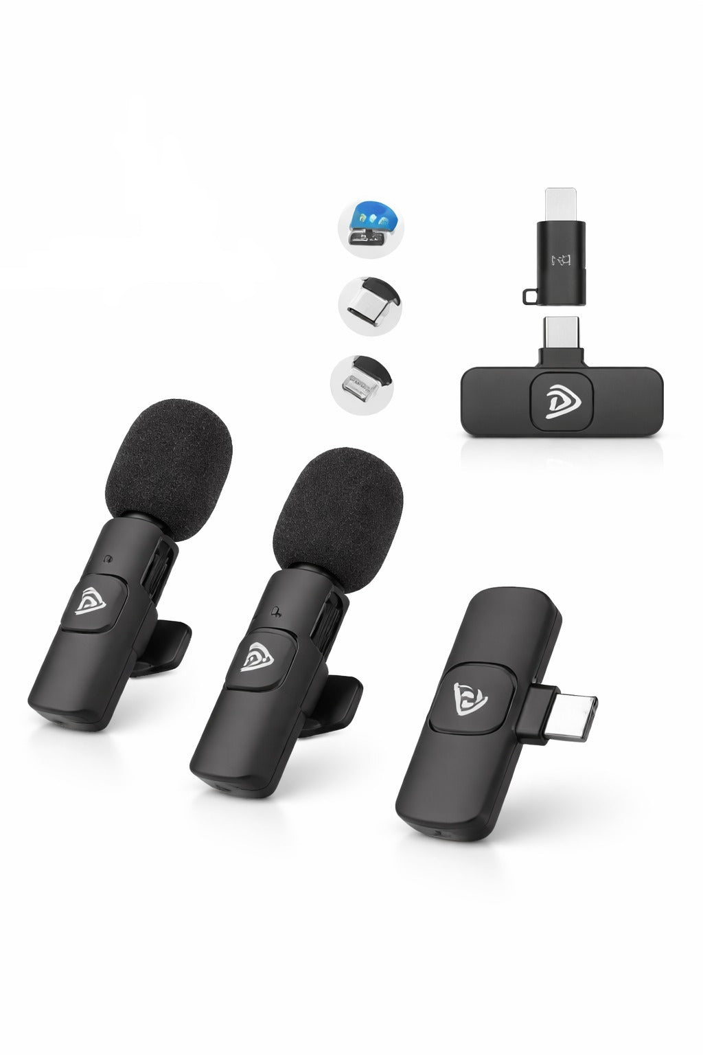 Microfone de Lapela Sem Fios Duplo USB-C / Lightning NP-J1712 Preto