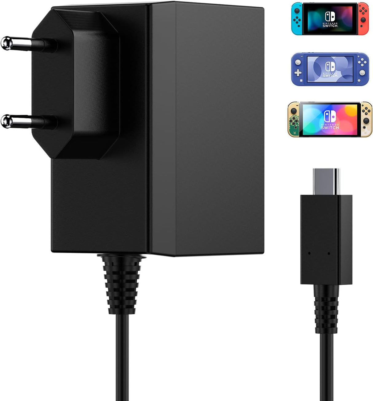 Carregador e fonte de alimentação 15V para Nintendo Switch e Switch Lite - Cabo Tipo C