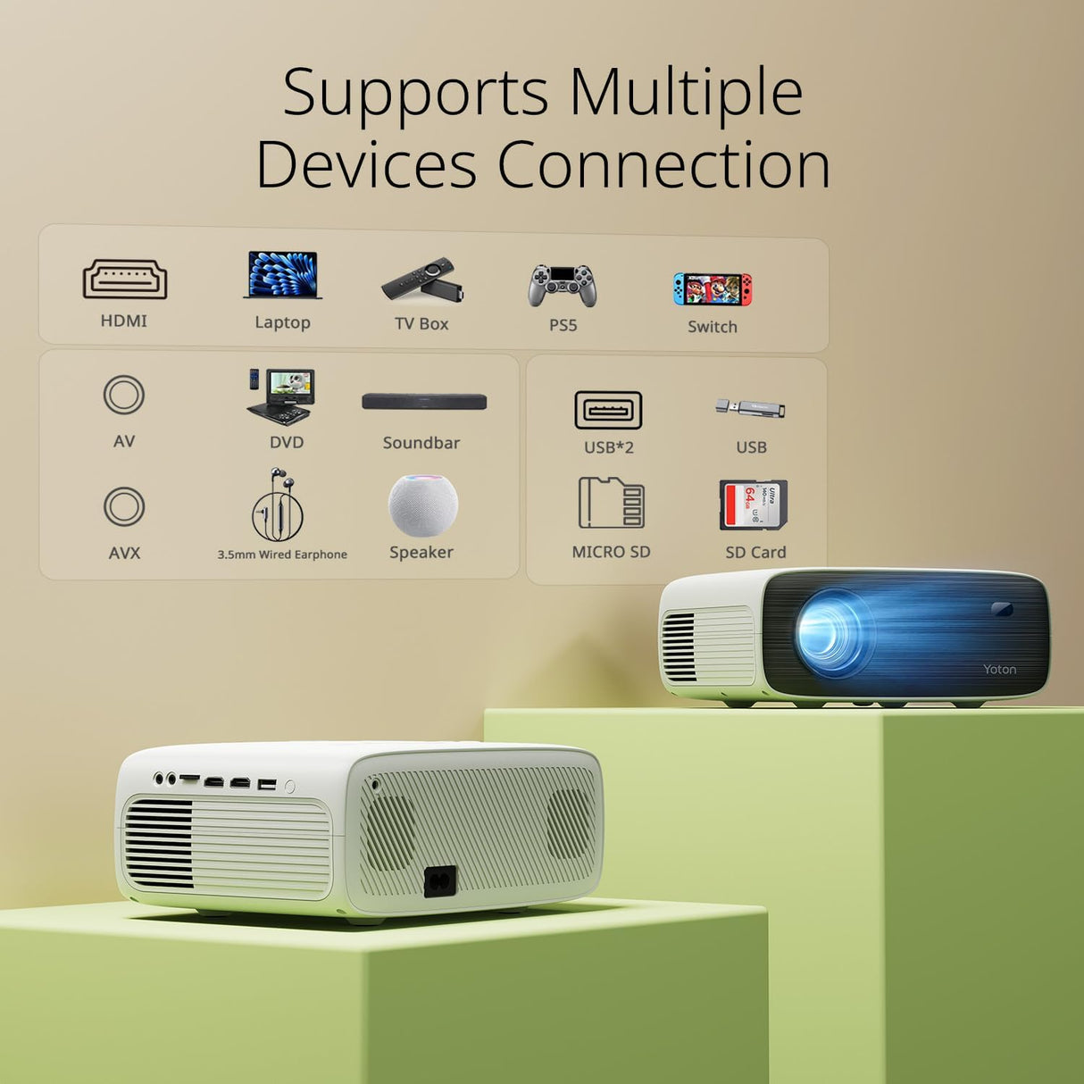 Projetor YOTON Y6 1080P nativo Bluetooth 12000 Lumens 4K