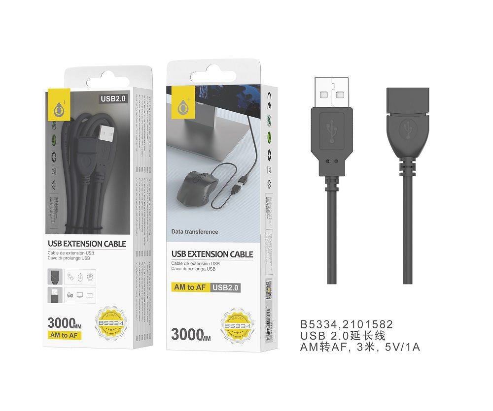 Cabo de Extensão USB 2.0 Macho para Femea 3 Metros Preto