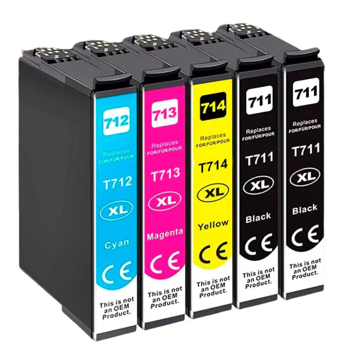Conjunto de 5 Tinteiros Epson T0711 T0712 T0713 T0714 Compatíveis
