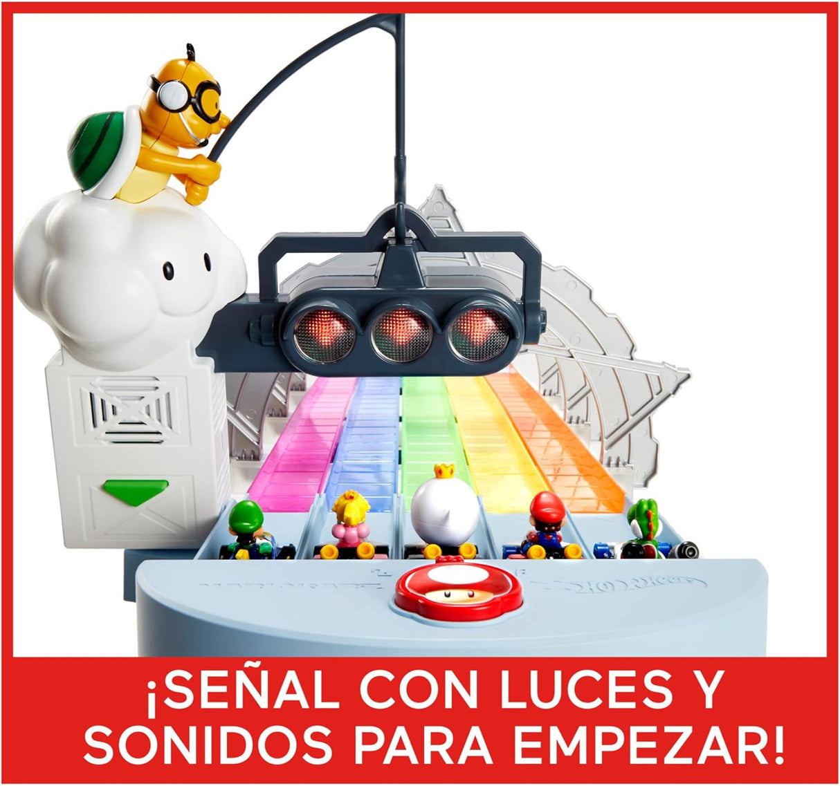 Hot Wheels Mario Kart Pista Arco-Íris com Luzes e Som + 2 Veículos Metálicos (Mattel GXX41)