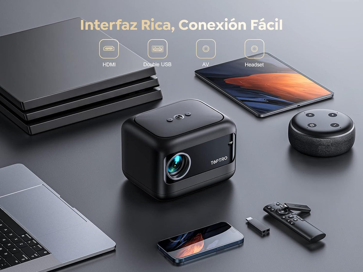 Mini Projetor Portátil TOPTRO, Wi-Fi Bluetooth, 10000 Lumens