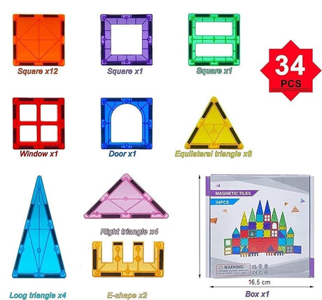 Blocos de Construção Magnéticos 3D Azulejos Coloridos 34 peças