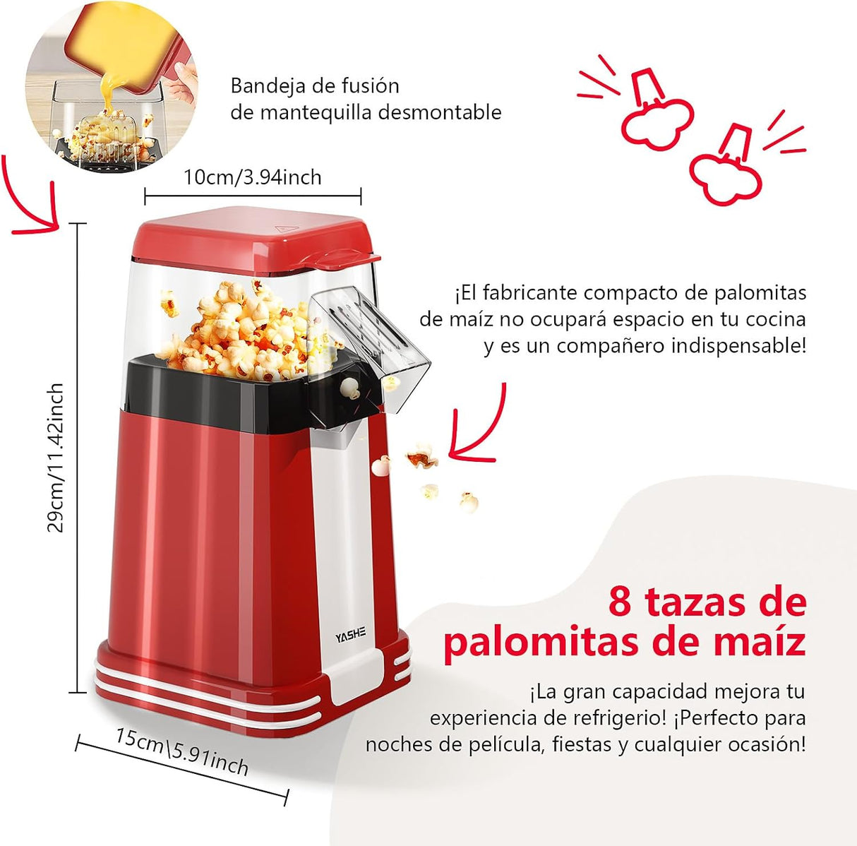 Máquina de pipoca retro, 1200 W - Vermelho