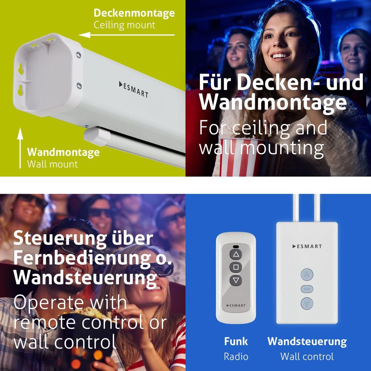 Tela de projeção elétrica 240X135cm 108'' formato de 16:9 | controlo remoto