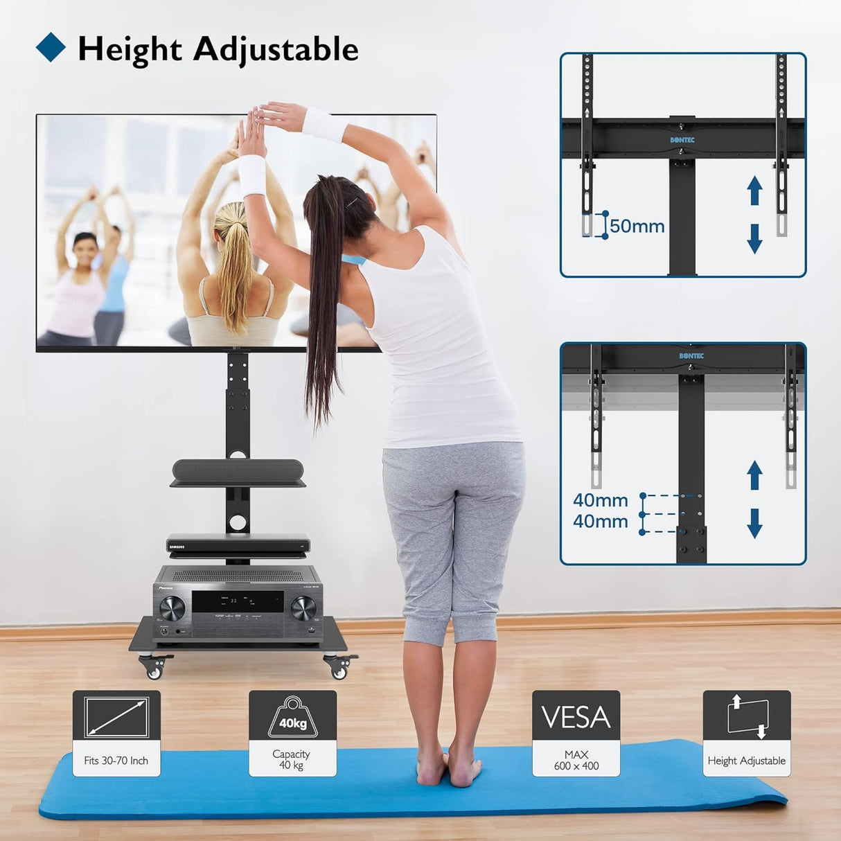 Suporte TV chão Móvel com rodas 32" - 85" - 60kg