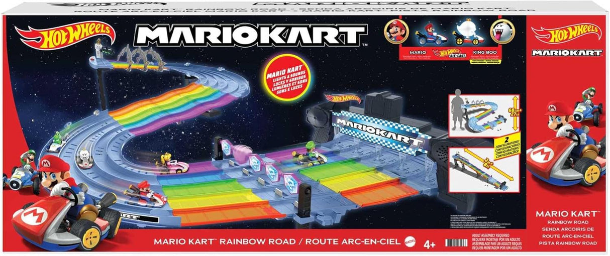 Hot Wheels Mario Kart Pista Arco-Íris com Luzes e Som + 2 Veículos Metálicos (Mattel GXX41)