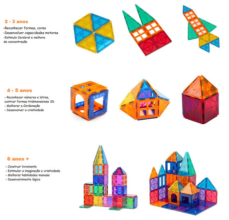 Blocos de Construção Magnéticos 3D Azulejos Coloridos 100 peças