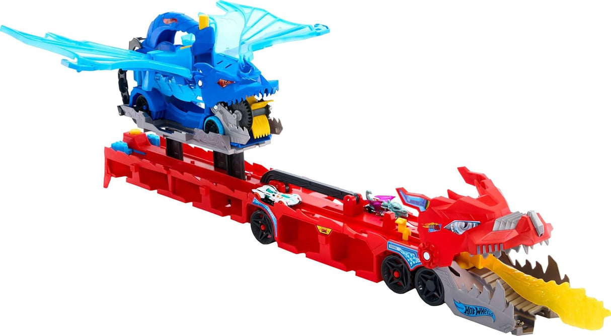 Hot Wheels City Dragão Transportador de Ataque Duplo Definitivo + 2 Carros Metálicos (Mattel)