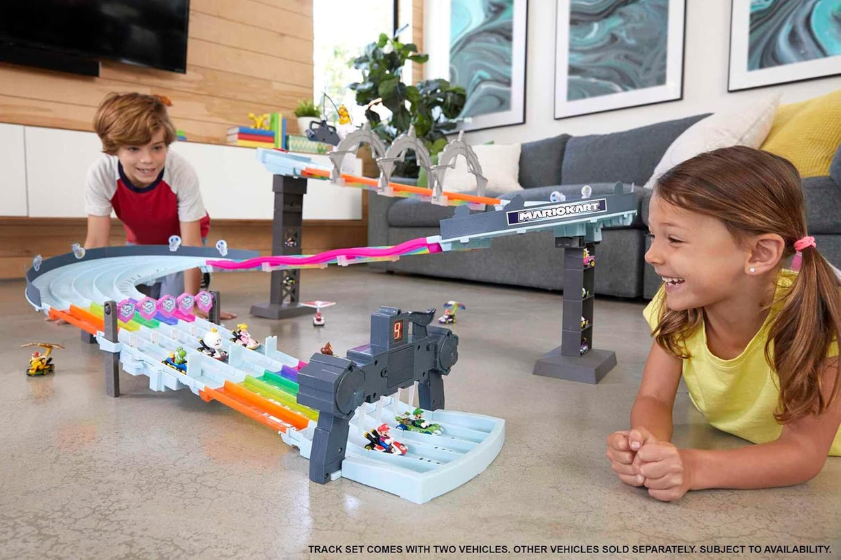 Hot Wheels Mario Kart Pista Arco-Íris com Luzes e Som + 2 Veículos Metálicos (Mattel GXX41)