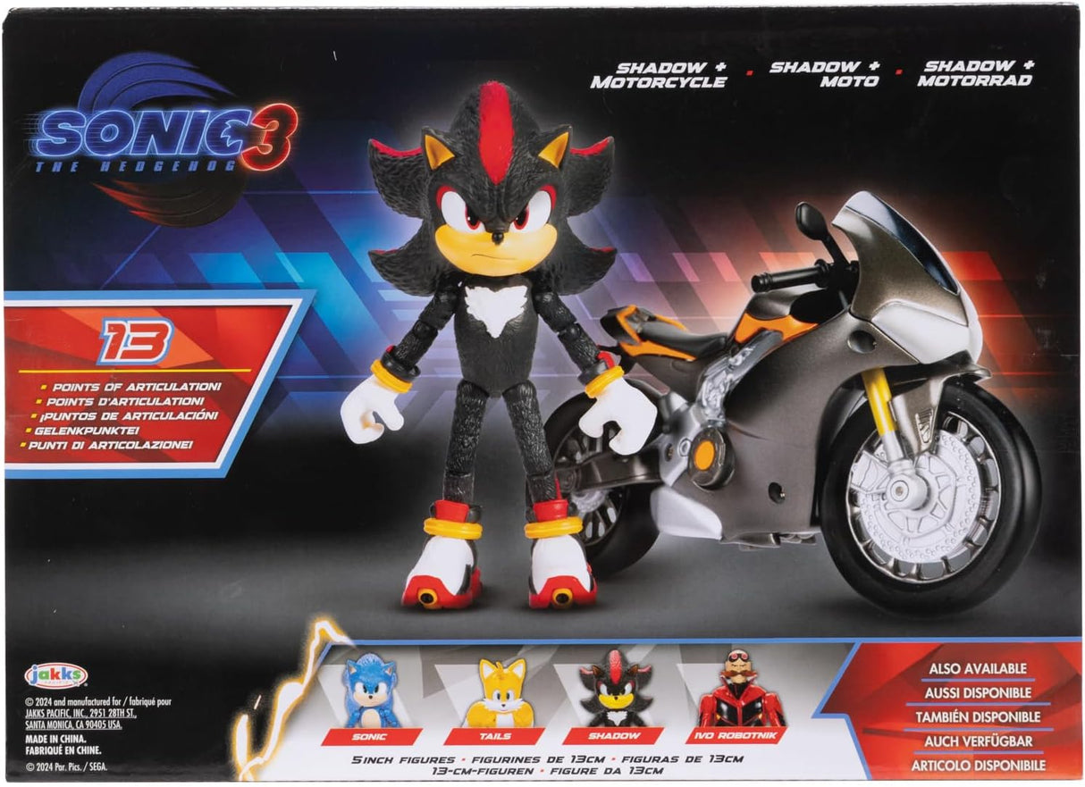 Sonic 3 – Figura Shadow 15 cm Articulada com Motocicleta