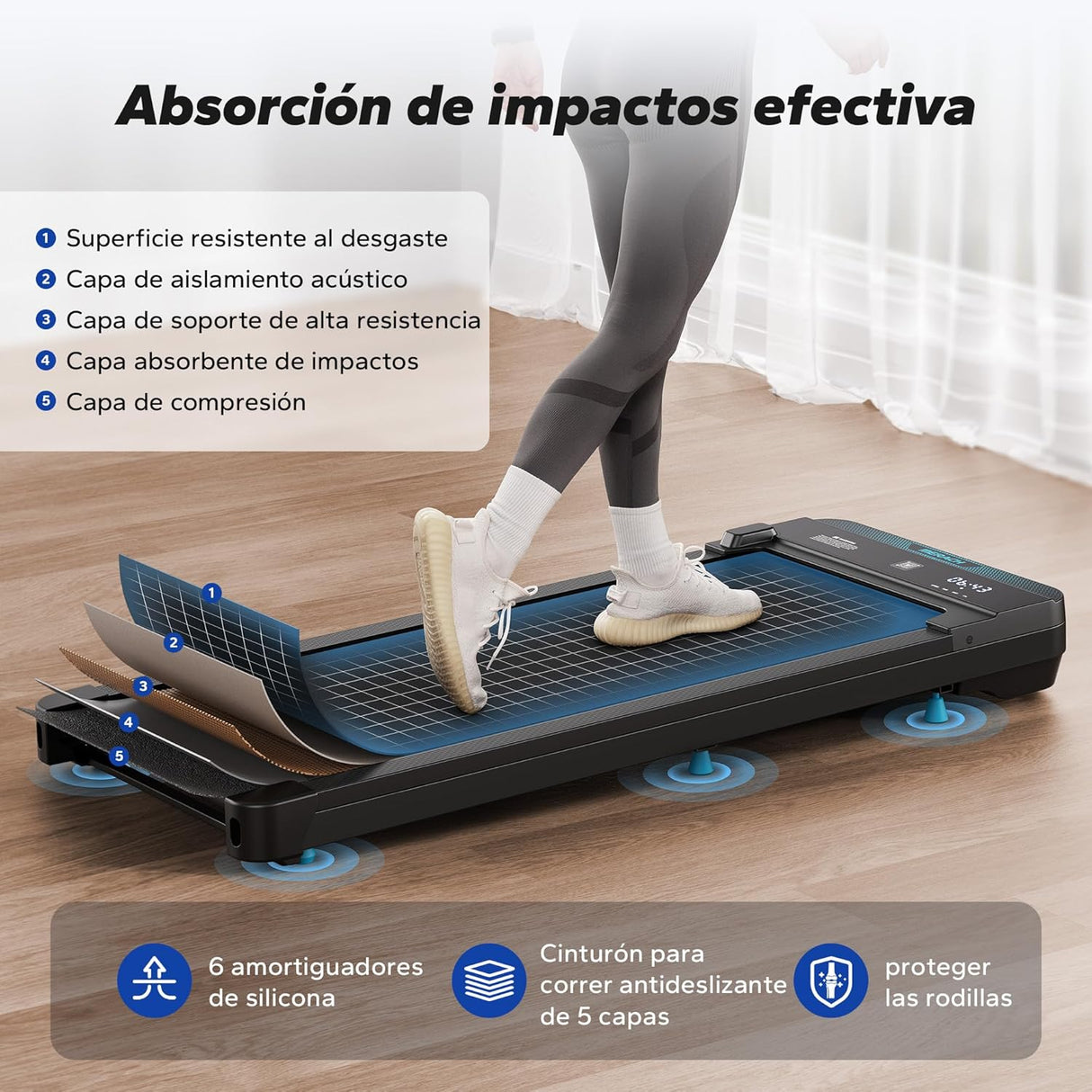 Passadeira de Corrida 6 km/h, aplicativo, ecrã LED para Casa e Escritório