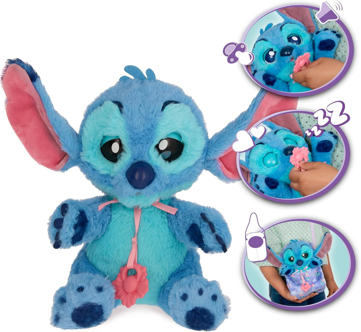 BABY PAWS Stitch – Peluche Interativo com Sons e Bolsa de Transporte