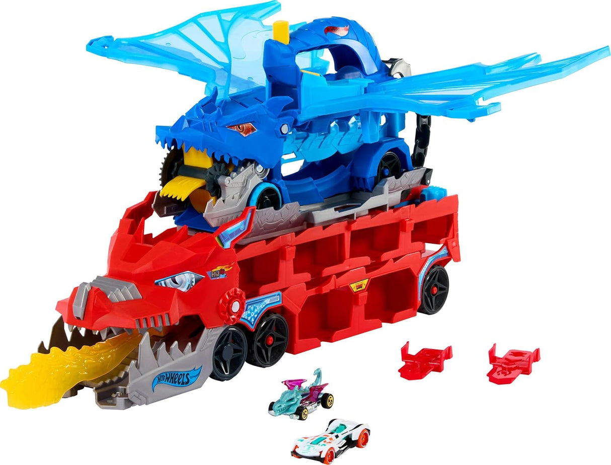 Hot Wheels City Dragão Transportador de Ataque Duplo Definitivo + 2 Carros Metálicos (Mattel)