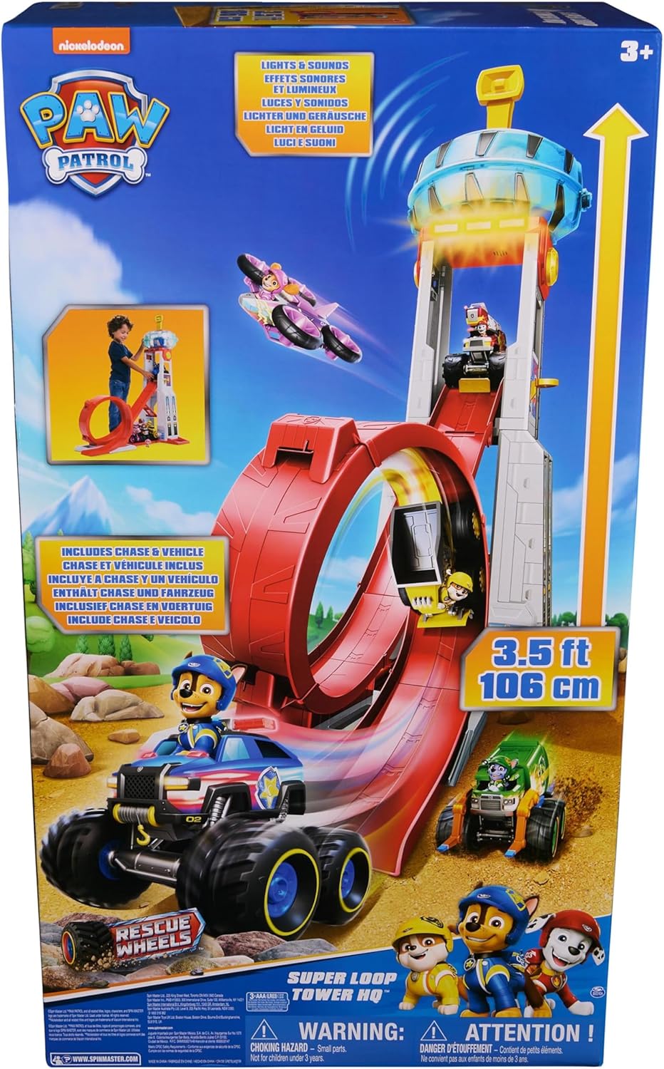 Patrulha Pata Playset Rescue Wheels Tower – Torre Super Loop com Luzes e Sons