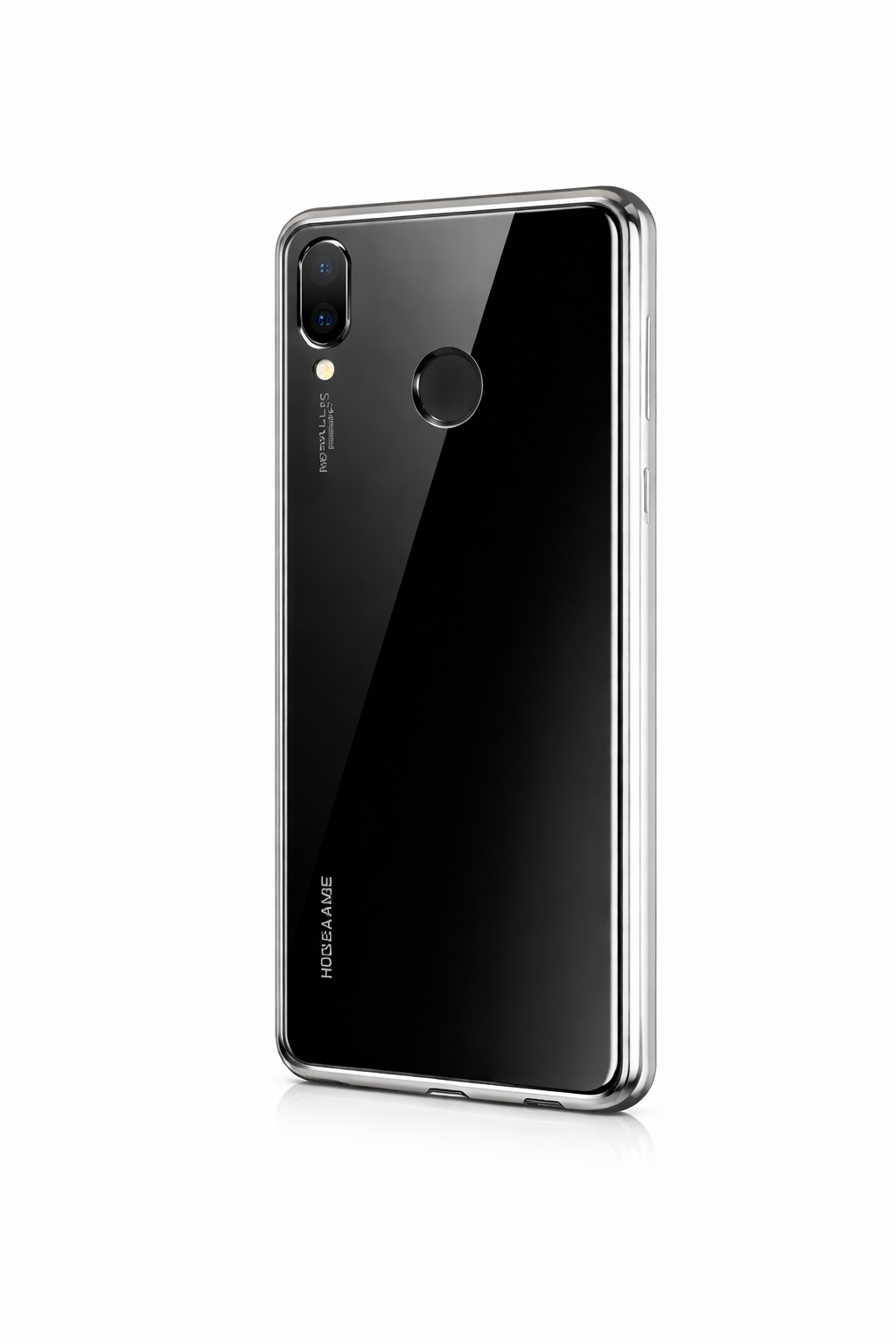 Capa com Borda Metálica Prateada e Traseira em Vidro para Huawei P20 Lite