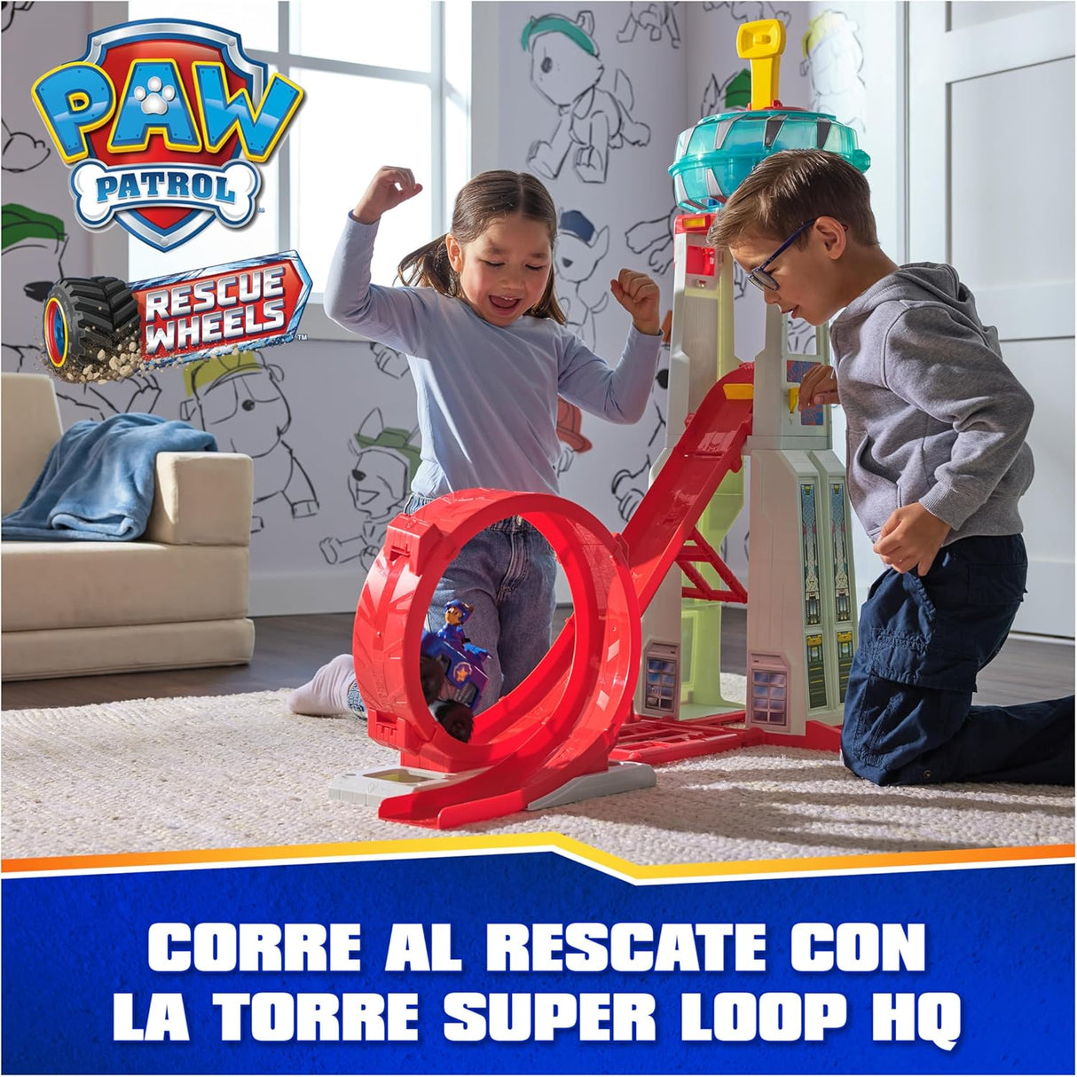 Patrulha Pata Playset Rescue Wheels Tower – Torre Super Loop com Luzes e Sons