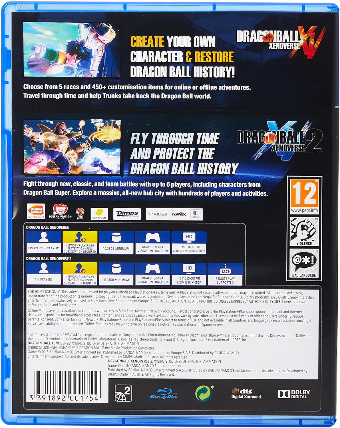 Pack: Dragon Ball Xenoverse + Dragon Ball Xenoverse 2 - PS4 (SEGUNDA-MÃO/GRADE A)
