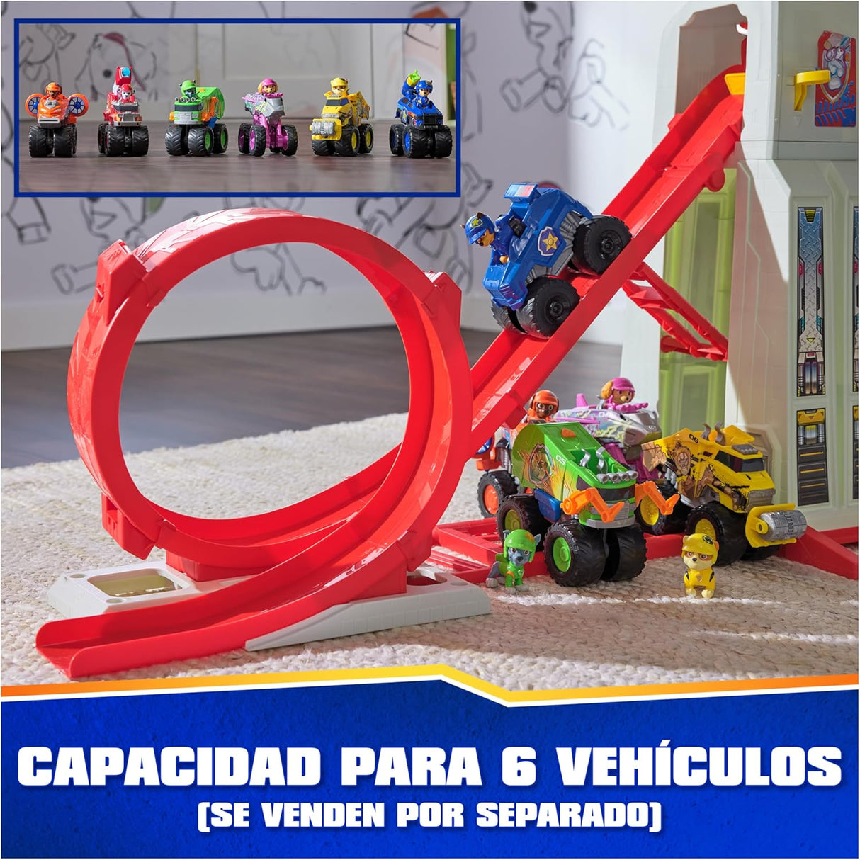 Patrulha Pata Playset Rescue Wheels Tower – Torre Super Loop com Luzes e Sons