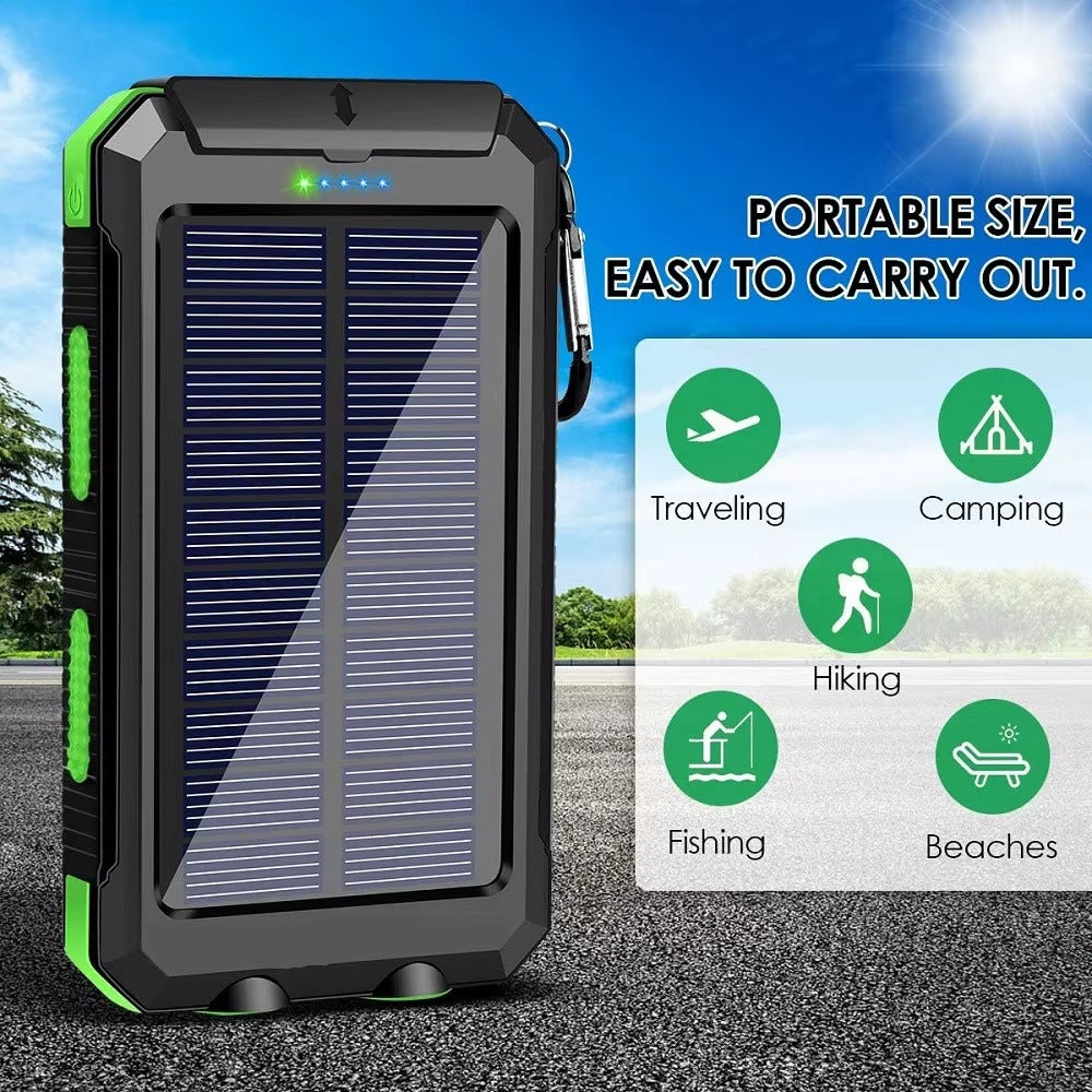 Power Bank Solar 10000mAh com Lanterna LED e Bússola