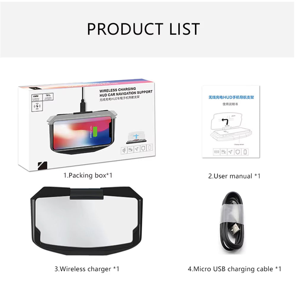 HUD Carregador Wireless Veicular com Refletor GPS (SEGUNDA-MÃO /GRADE A)