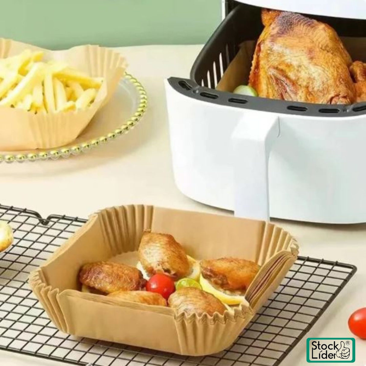 Papel Quadrado Absorvente para Airfryer – 50 Unidades