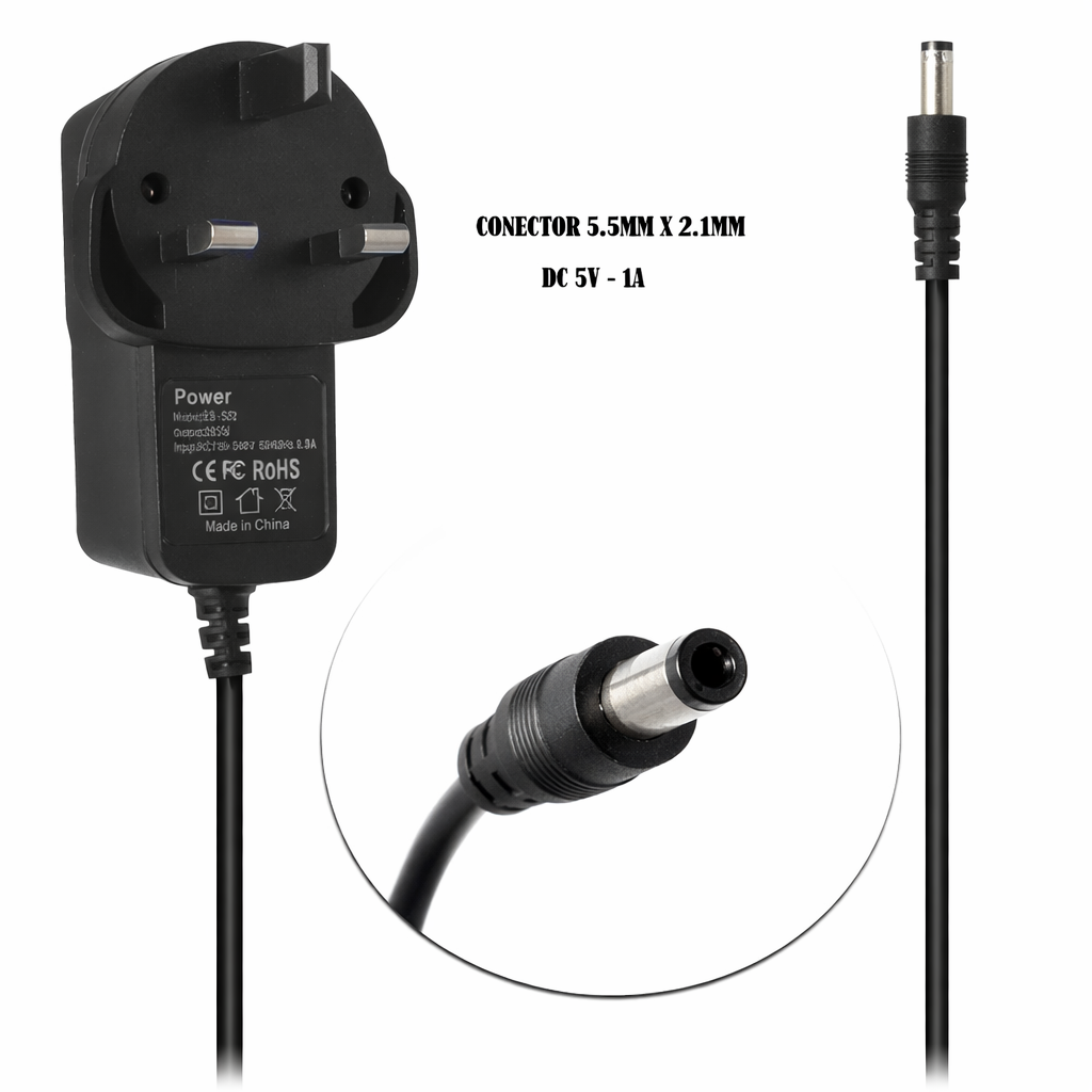Carregador Transformador – Adaptador de Alimentação 5V 1A 5.5x2.1mm(Ficha Inglesa - UK) - Multi4you®