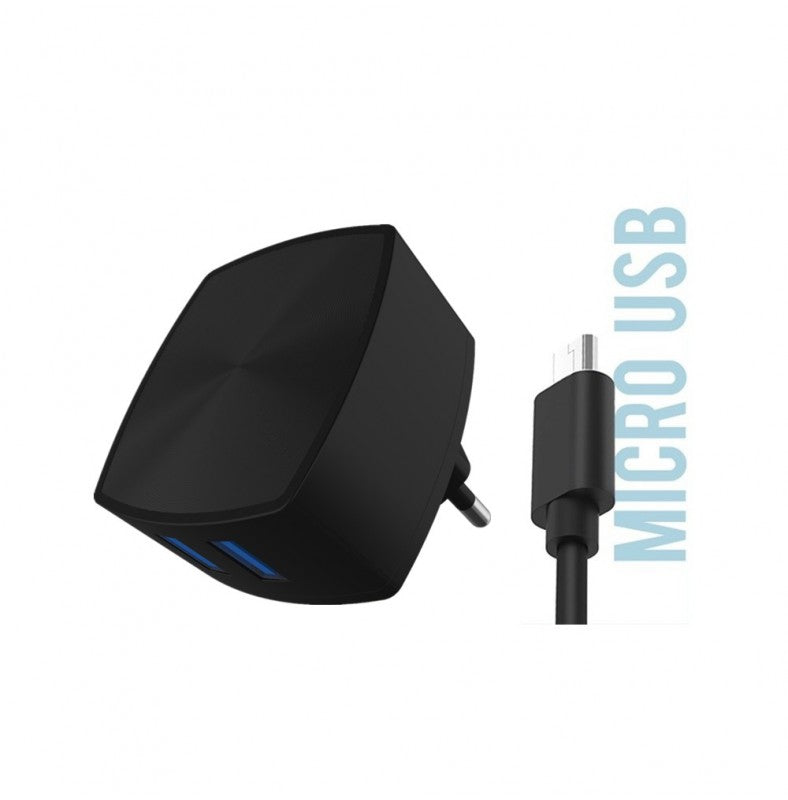 AC164 Carregador de Parede Duplo USB 2.1A + Cabo Micro USB - Preto