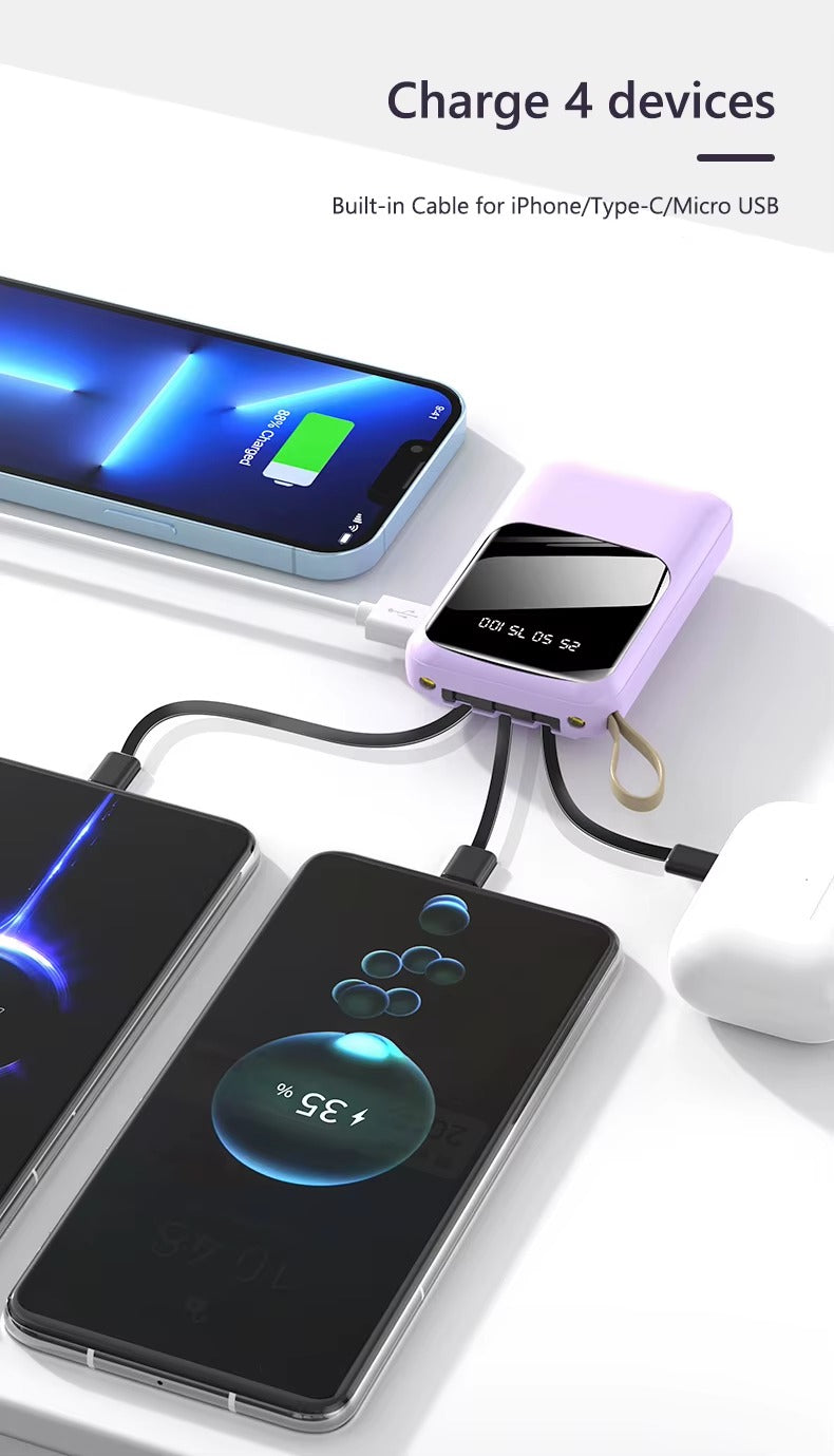 Powerbank 10000mAh com cabo Micro USB - USB-C - Lightning - Cor aleatória