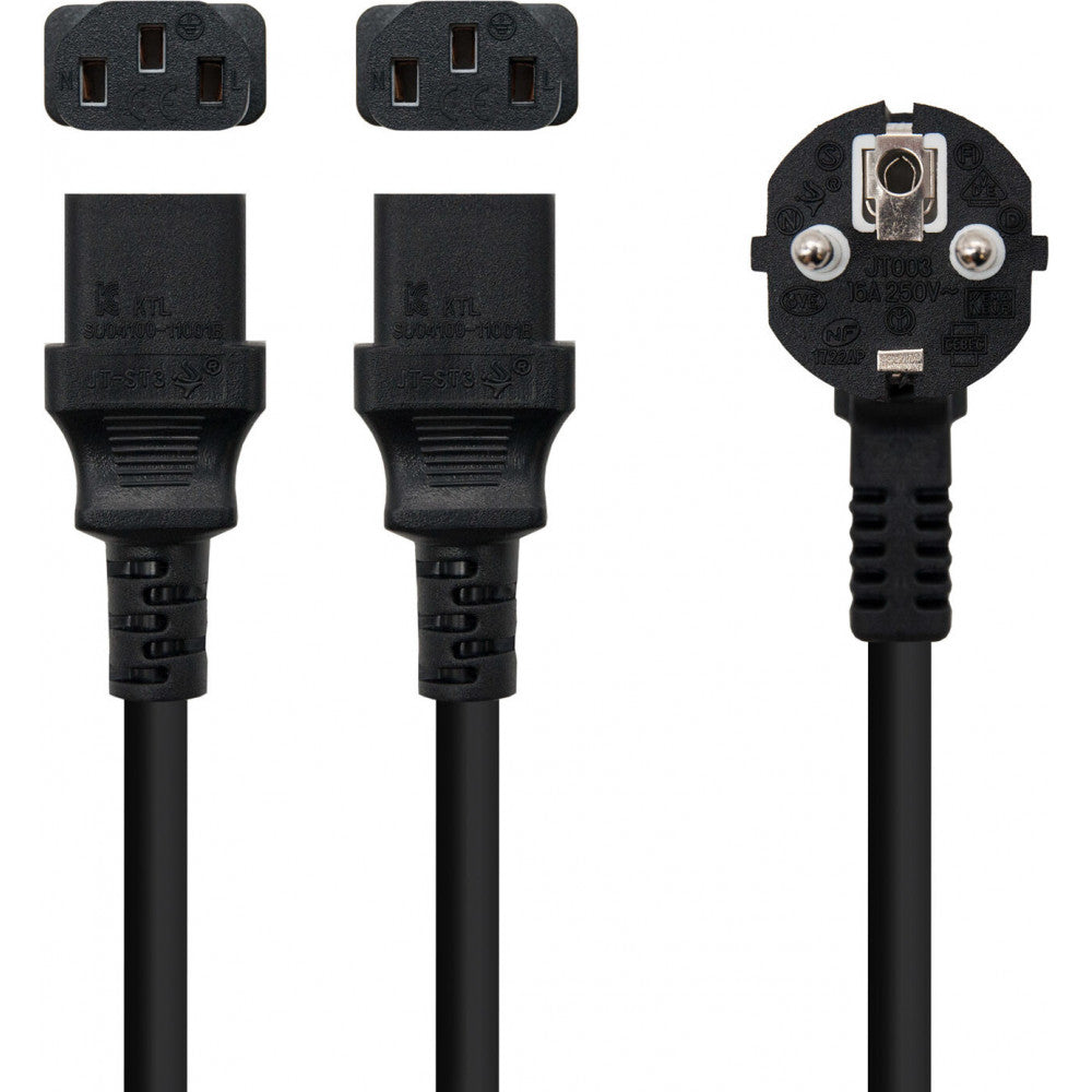 Cabo de Energia NANOCABLE 10.22.0100 1,8 M Ficha de Alimentação Tipo F 2X C13 - Preto