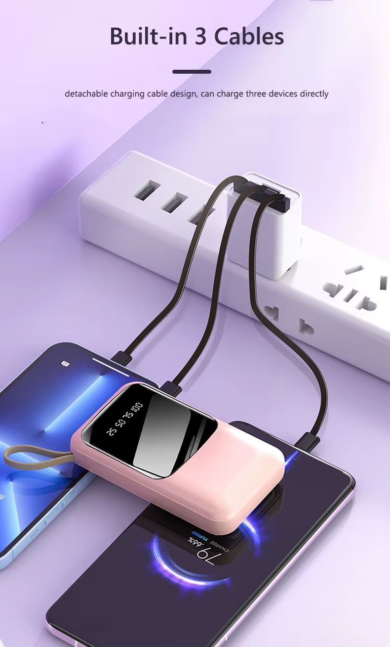 Powerbank 10000mAh com cabo Micro USB - USB-C - Lightning - Cor aleatória