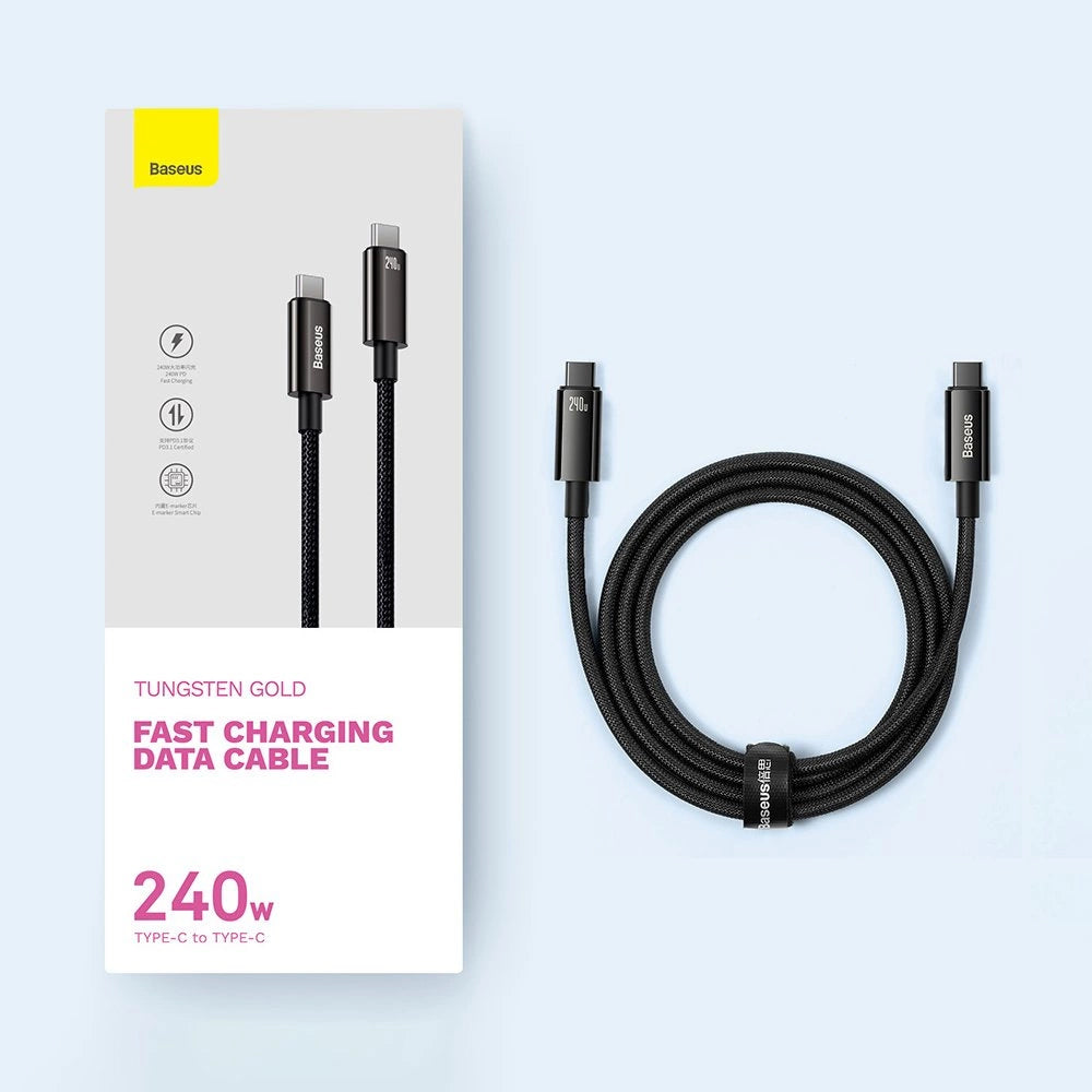 Cabo USB C para USB C 480Mb/s 240W 1m Baseus Tungsten Gold CAWJ040101 - preto