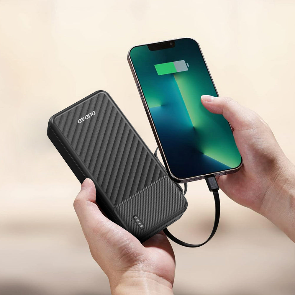 Powerbank Dudao K11 Pro de 20000mAh com cabos integrados - Preta