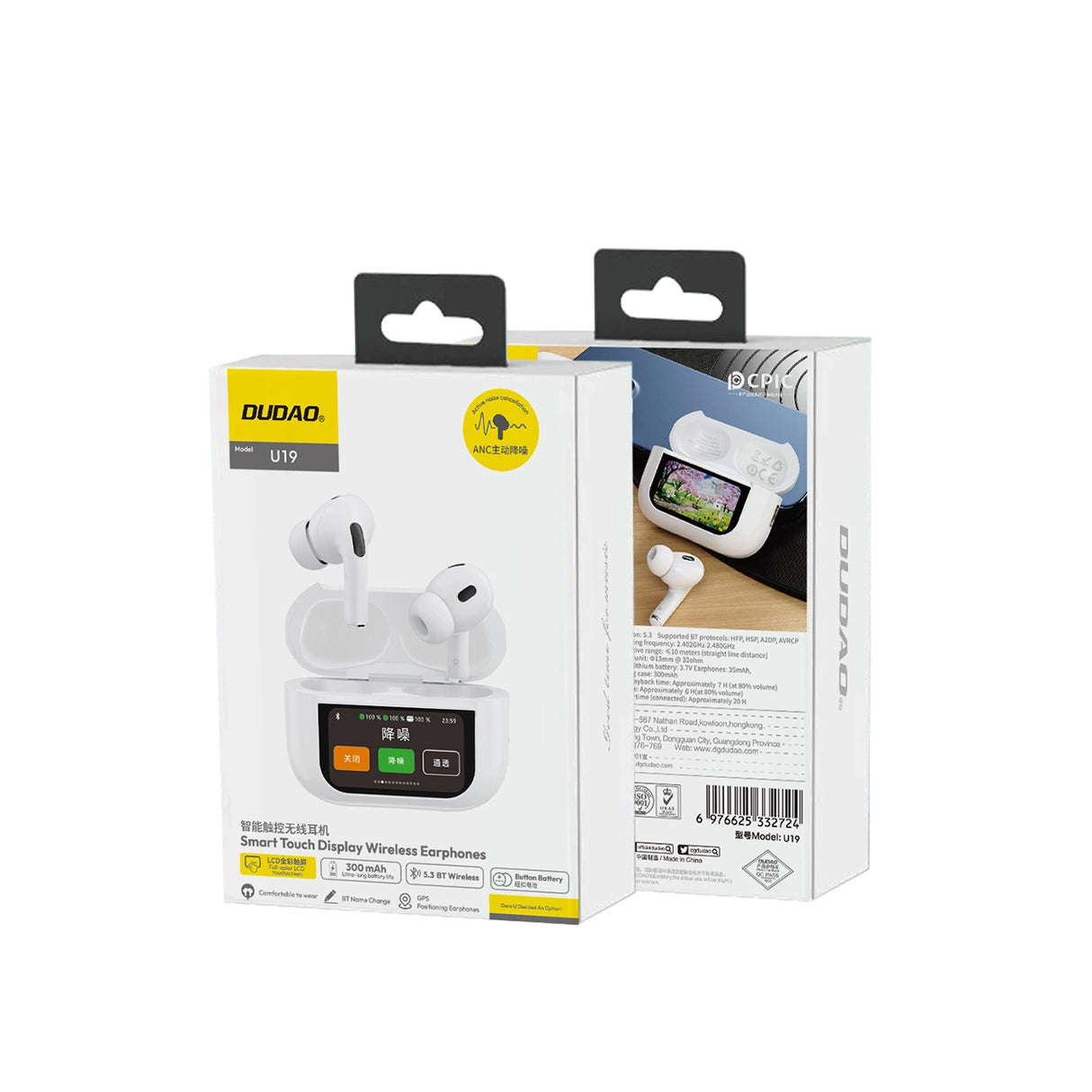 Fones de ouvido sem fio Bluetooth TWS Dudao U19 com display LED - branco