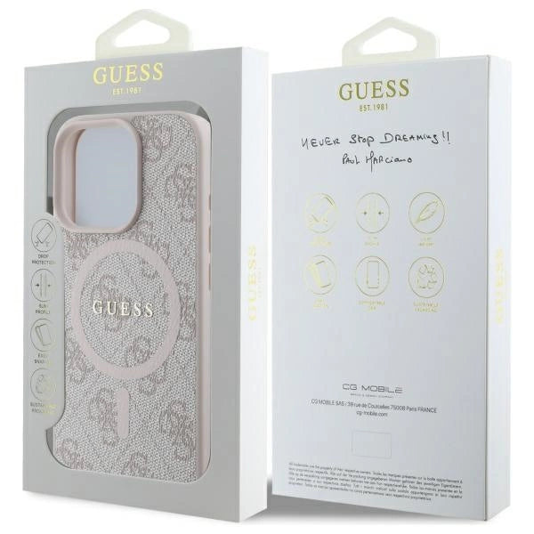 Capa Guess 4G Ring Classic Logo MagSafe para iPhone 16 Pro Max - Rosa