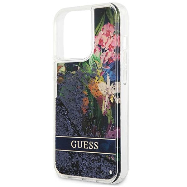 Capa Guess Flower Liquid Glitter para iPhone 13 Pro / iPhone 13 - azul