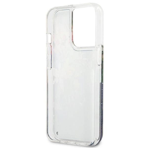 Capa Guess Flower Liquid Glitter para iPhone 13 Pro / iPhone 13 - azul