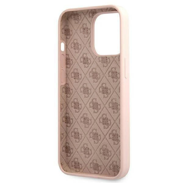 Capa Guess Silicone Script com Logo Dourado e MagSafe para iPhone 13 Pro Max - rosa claro
