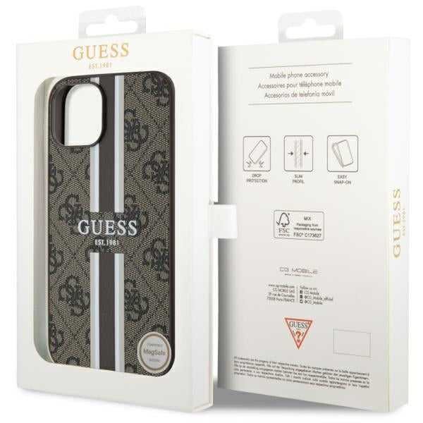 Capa Guess 4G Printed Stripes MagSafe para iPhone 14 Plus - castanho
