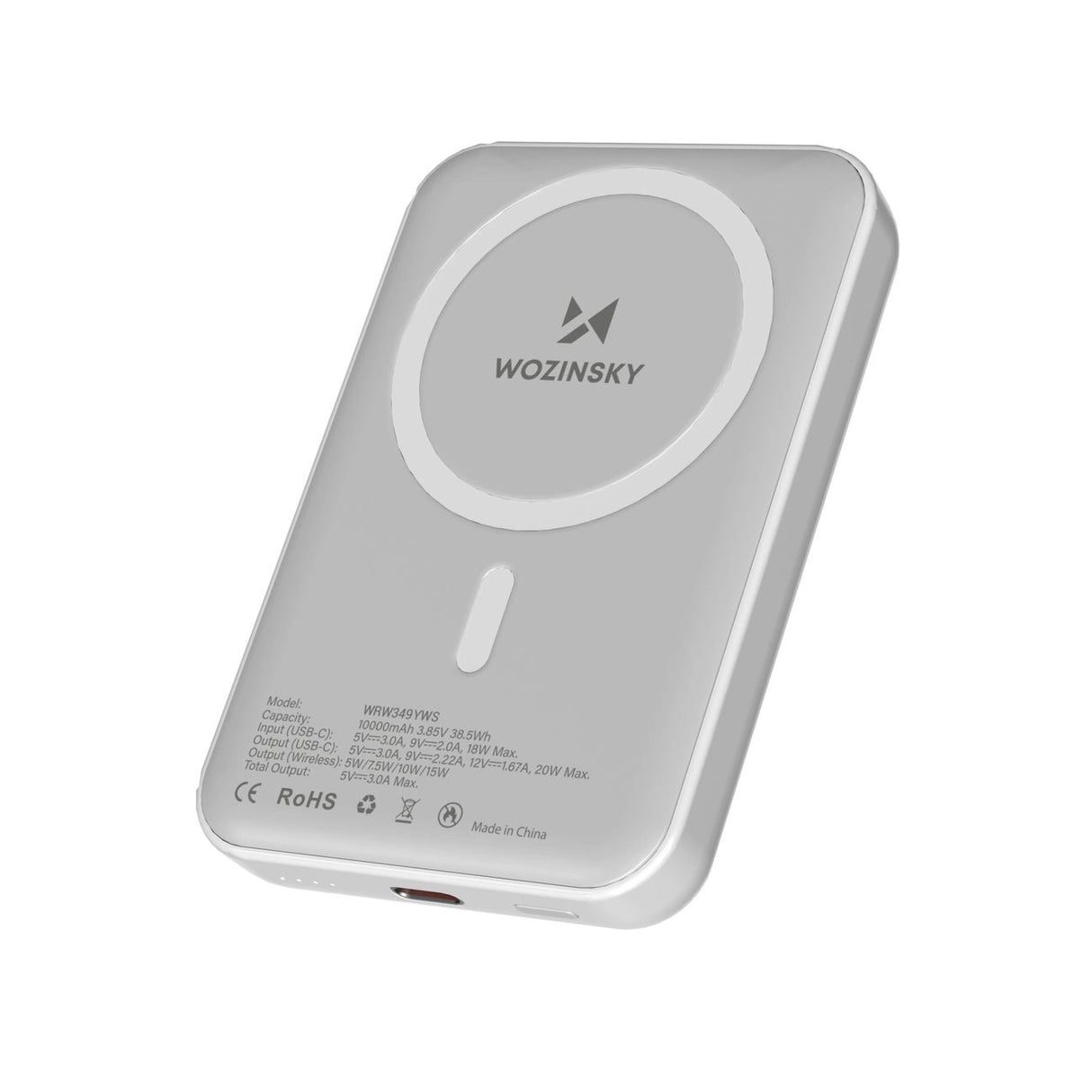Wozinsky Batería Externa Magnética 10000mAh Powerbank Branco + Cabo USB-C